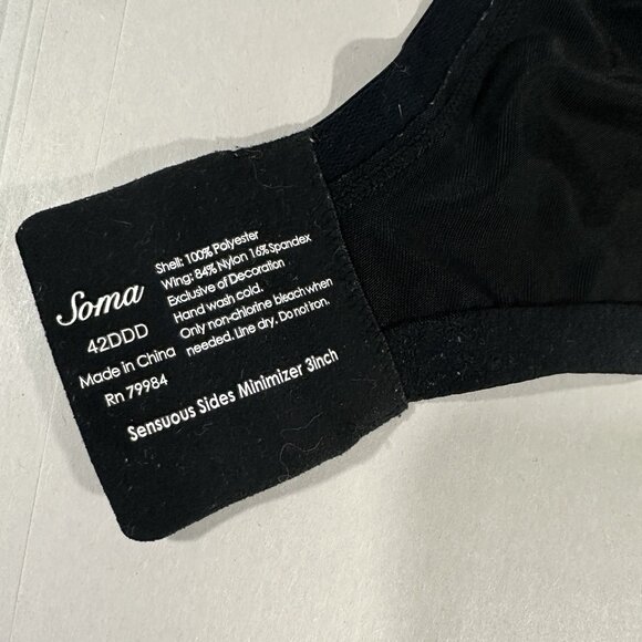 Soma‎ Women's Bra 42DDD Sensuous Sides Minimizer 3"  Black Underwire - Picture 2 of 5